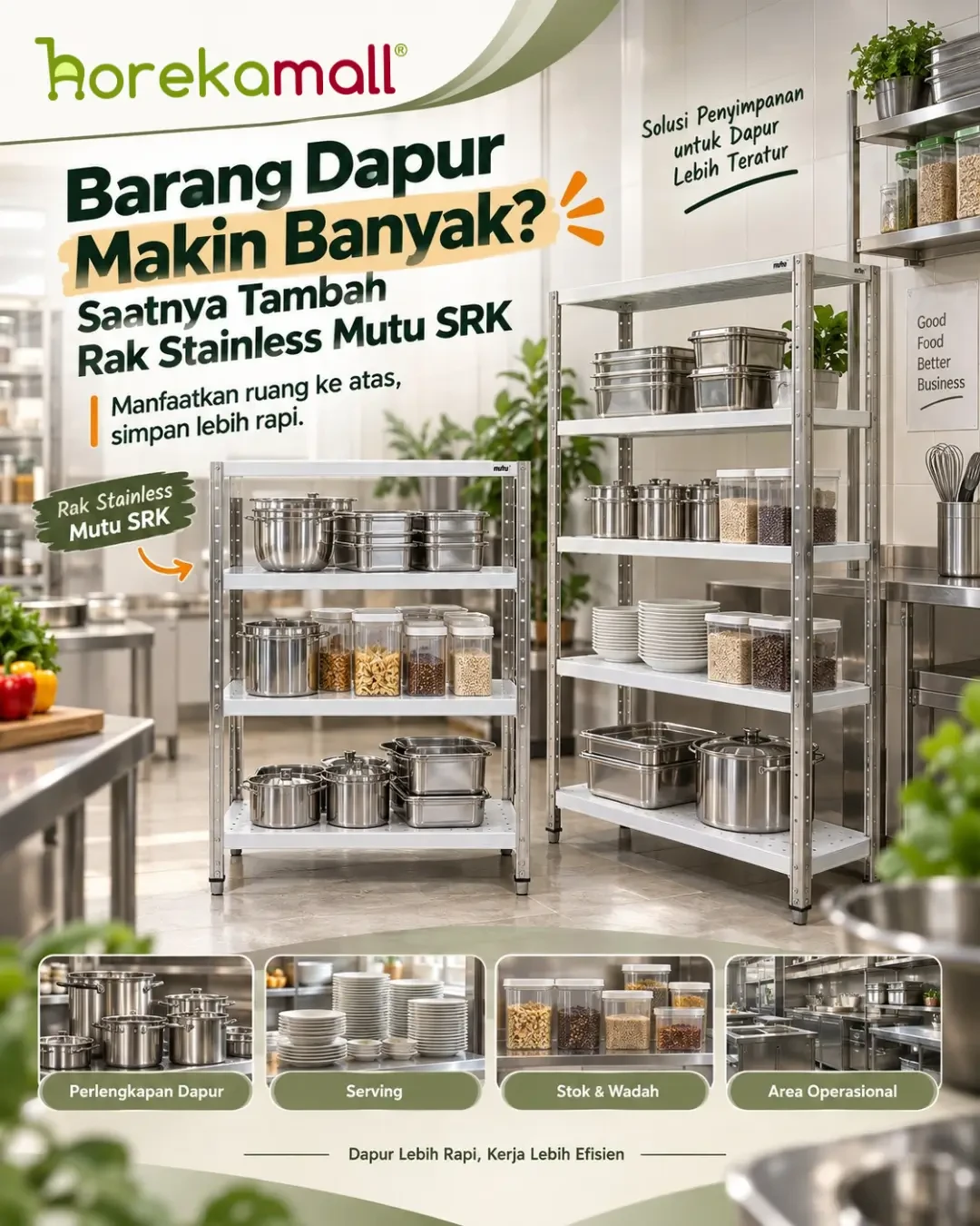 Barang Dapur Makin Banyak? Ini Saatnya Tambah Rak Stainless Mutu SRK