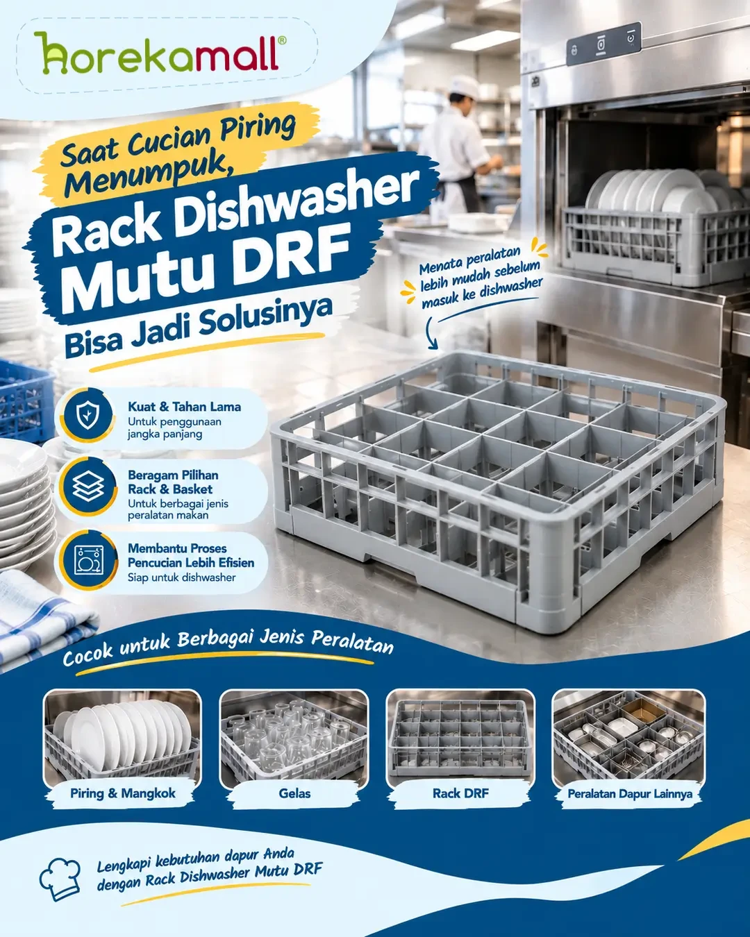 Saat Cucian Piring Menumpuk, Rack Dishwasher Mutu DRF Bisa Jadi Solusinya